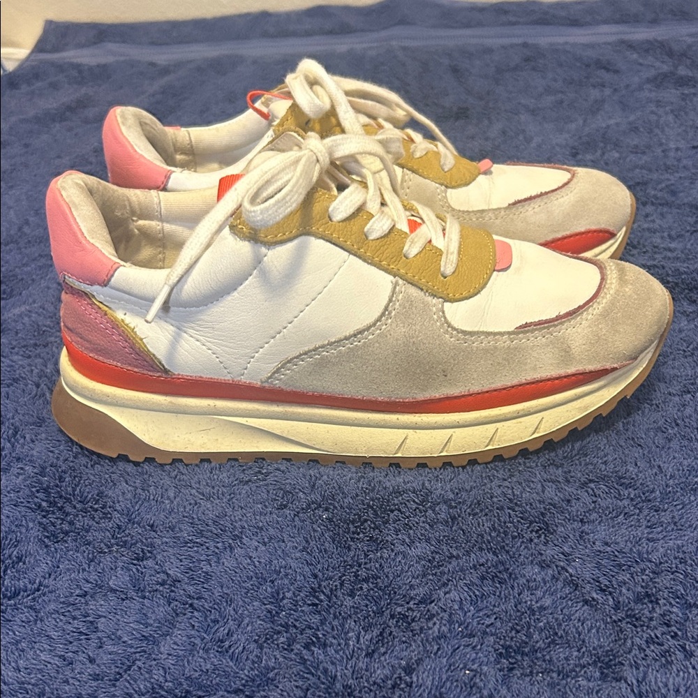 Madewell Leather Suede White Pink Lace Up Unisex Sneakers W 7M, M 5.5M